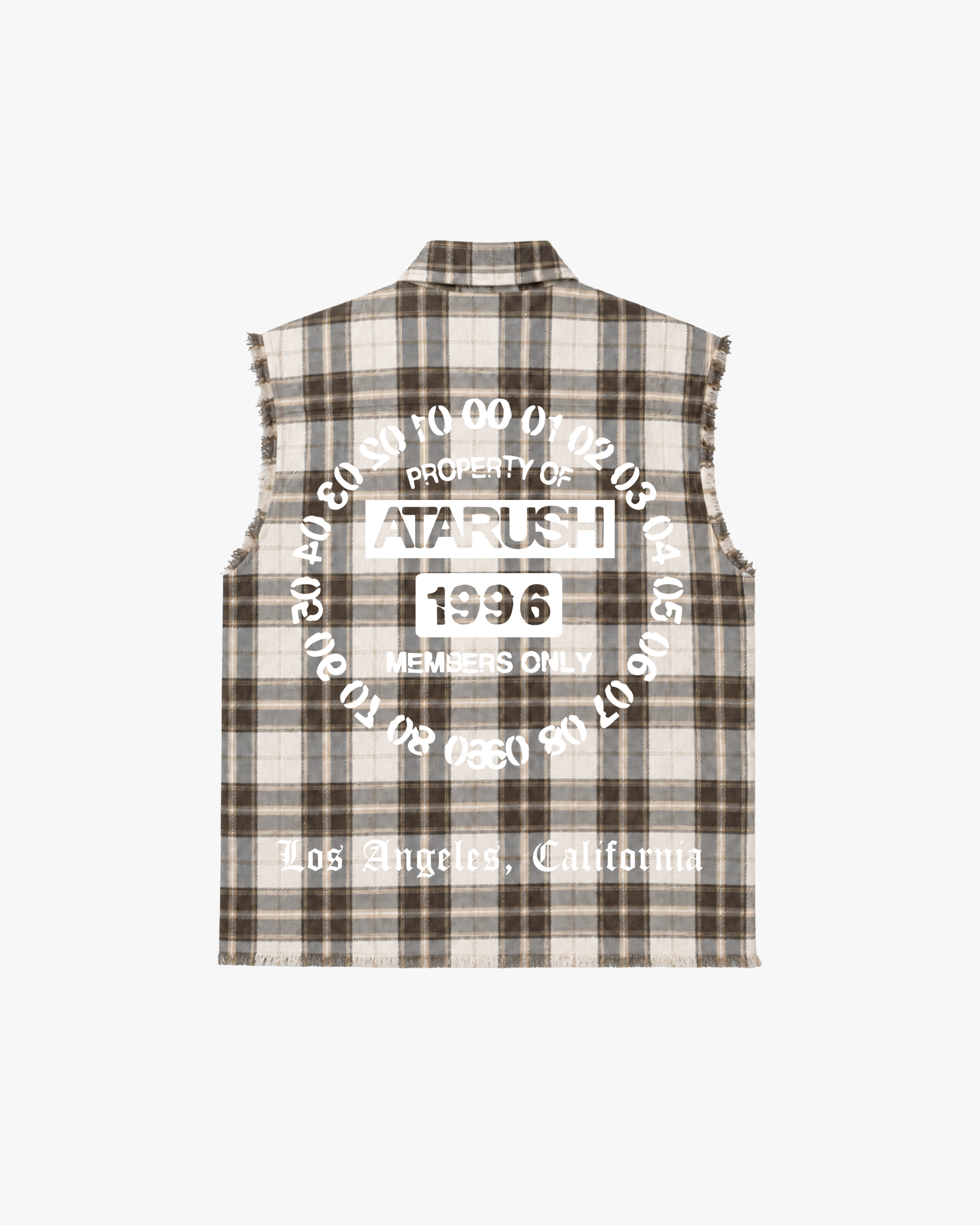 ATARUSH cream flannel, back — Property of ATARUSH 1996 Members Only seal