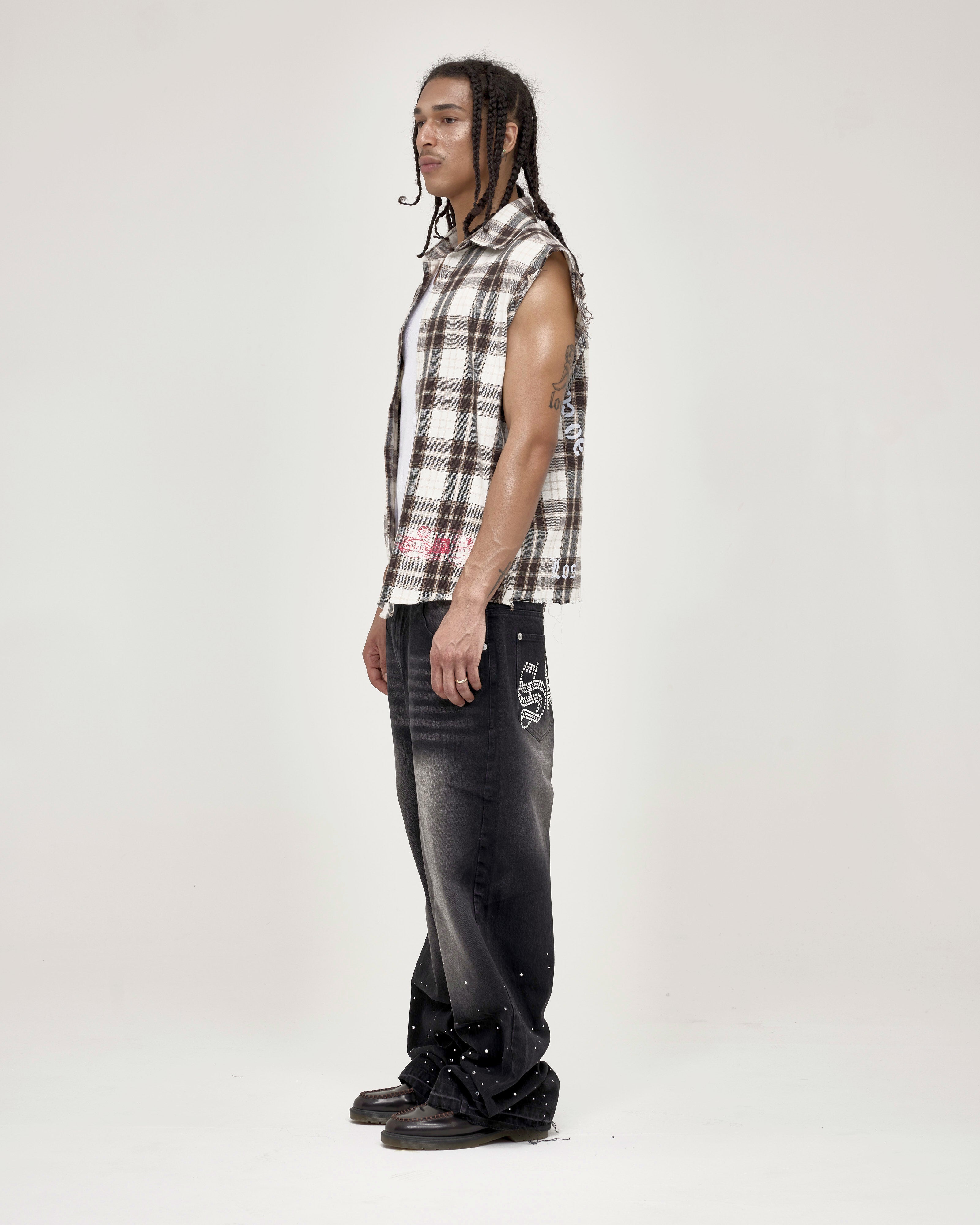 Members Only Sleeveless Flannel — Cream