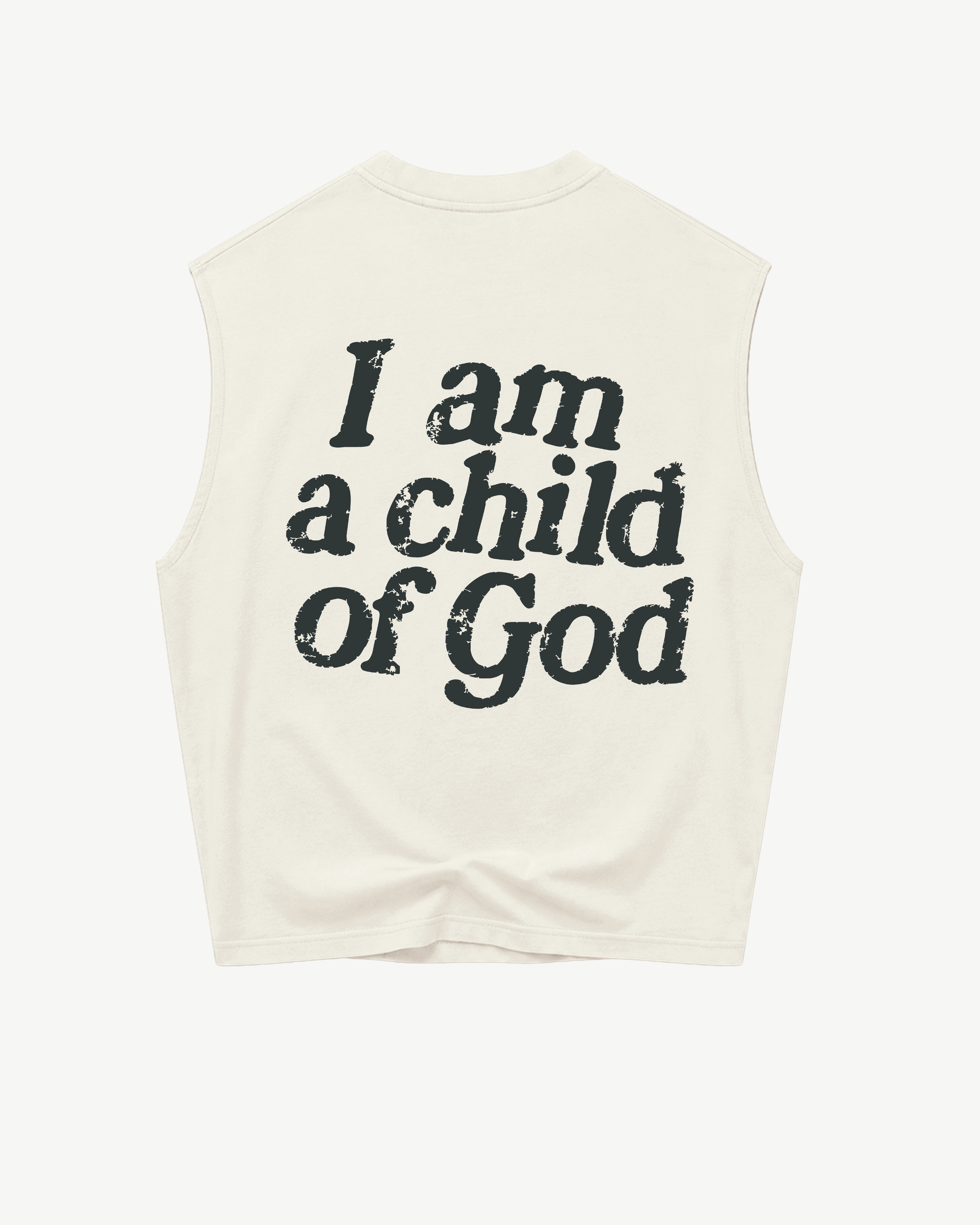 ATARUSH Lucky Me Tank in Vintage Chalk, front — faded black 'Lucky me' distressed script print