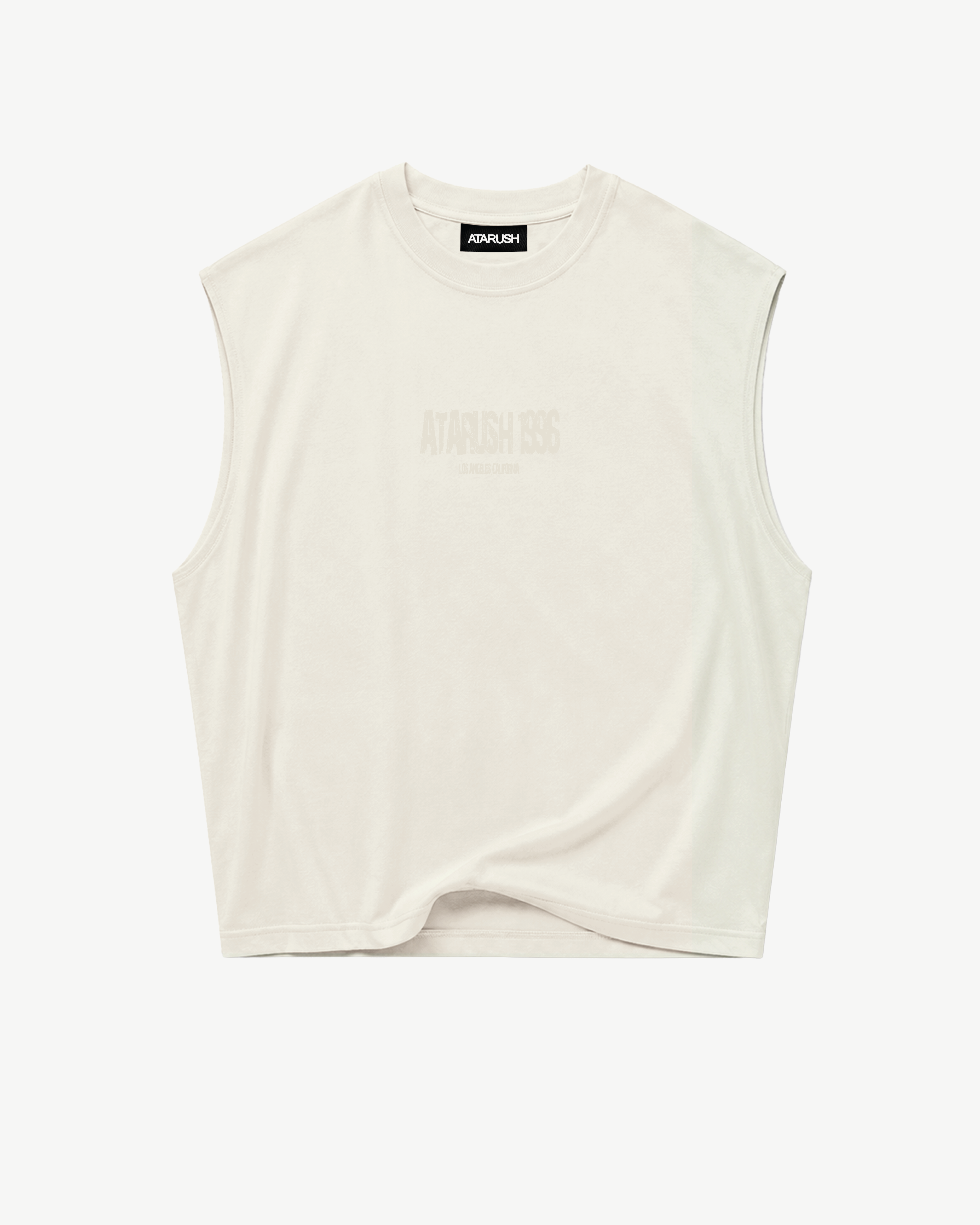 ATARUSH Logo Tank in Vintage Chalk, back — small tone-on-tone ATARUSH monogram at nape