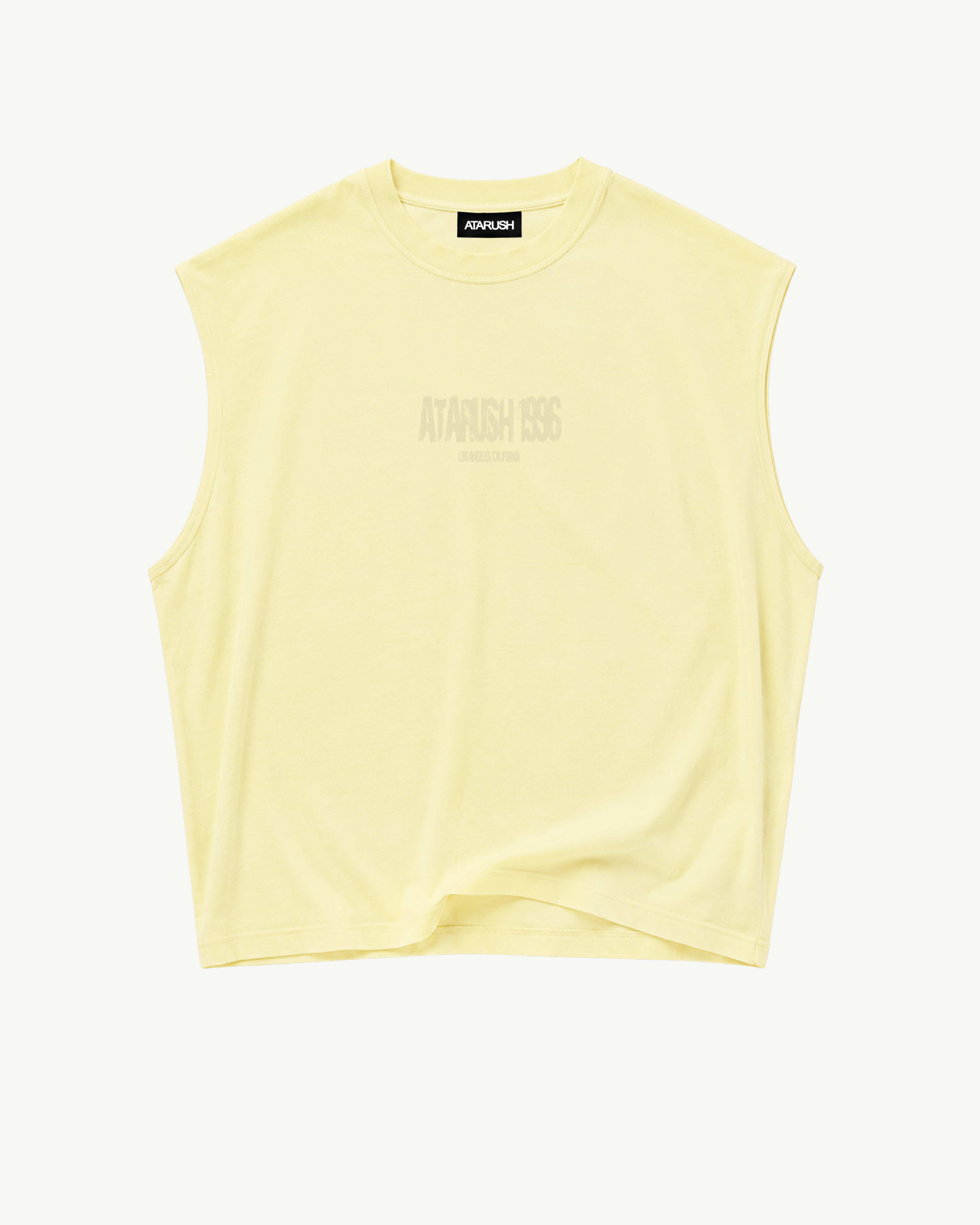 ATARUSH Logo Tank in Vintage Yellow, back — small tone-on-tone ATARUSH monogram at nape